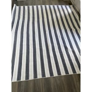 Cotton Striped Coastal Quilt 84”x85” Reversible Blue Beige Full Queen Cottage